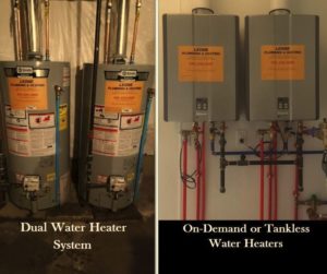 Replace two water heaters with one? The tank on the right is done
